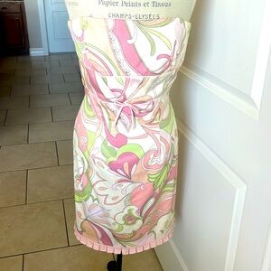 Yves Cossette Depeche vintage 1980's pink retro style cotton strapless dress 4